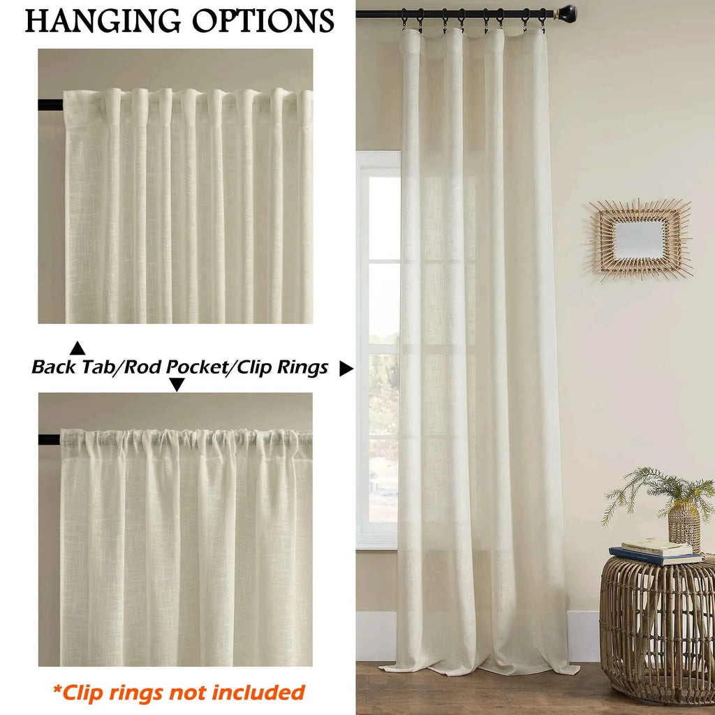 American Style Linen Curtains 100% Polyester Semi Sheer Grey Living Room Woven Plain Solid Cafe Products with Rope From Hua Xin