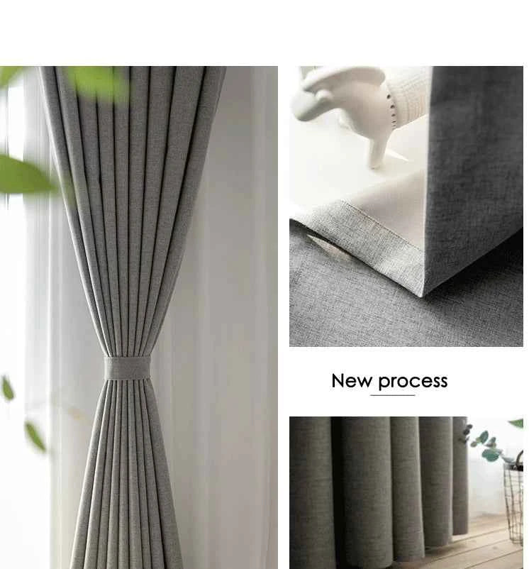 Modern 100% blackout curtains for door window thicken linen fabric curtains for bedroom