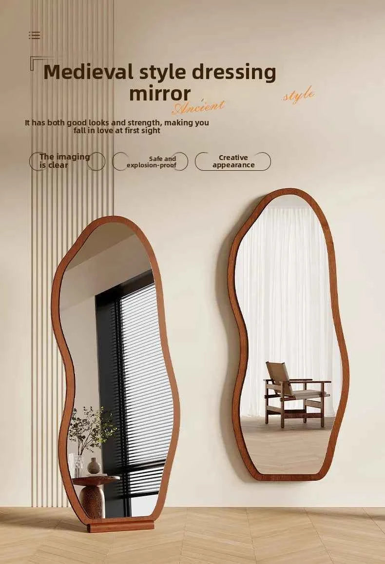 Luxury Chinese Style Full-Length Dressing Mirror Glass Wall-Mountable Floor Mirror for Home Bedroom Living Room Clothing Stores