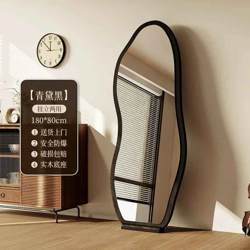 Luxury Chinese Style Full-Length Dressing Mirror Glass Wall-Mountable Floor Mirror for Home Bedroom Living Room Clothing Stores