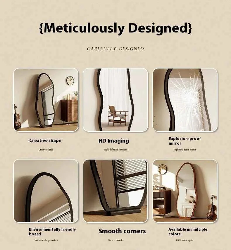 Luxury Chinese Style Full-Length Dressing Mirror Glass Wall-Mountable Floor Mirror for Home Bedroom Living Room Clothing Stores