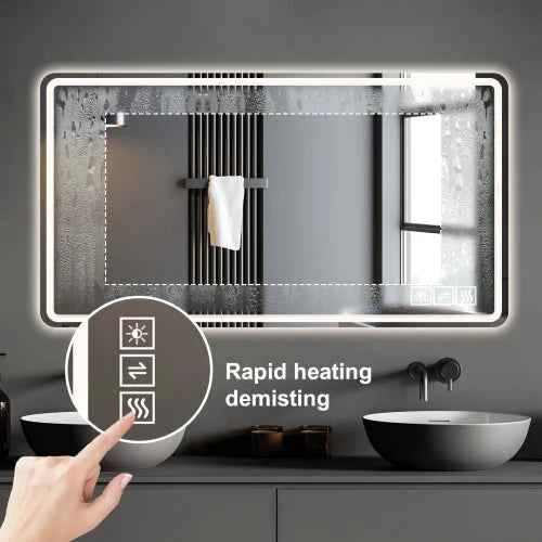 US STOCK 48x32 Inch LED Lighted Bathroom Mirror - Anti-Fog, Wall Mounted, 3 Colors & 5 Level Dimming