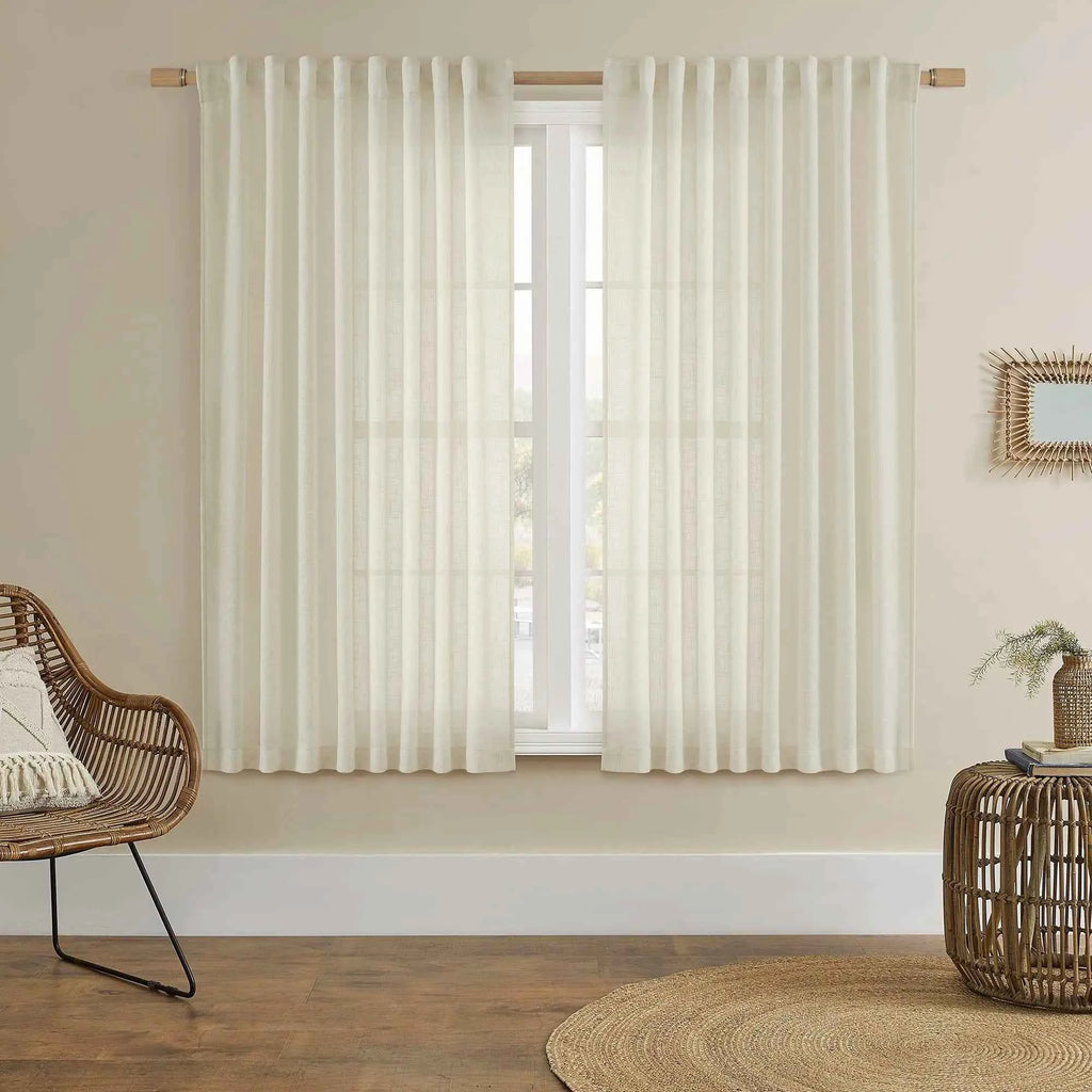 American Style Linen Curtains 100% Polyester Semi Sheer Grey Living Room Woven Plain Solid Cafe Products with Rope From Hua Xin