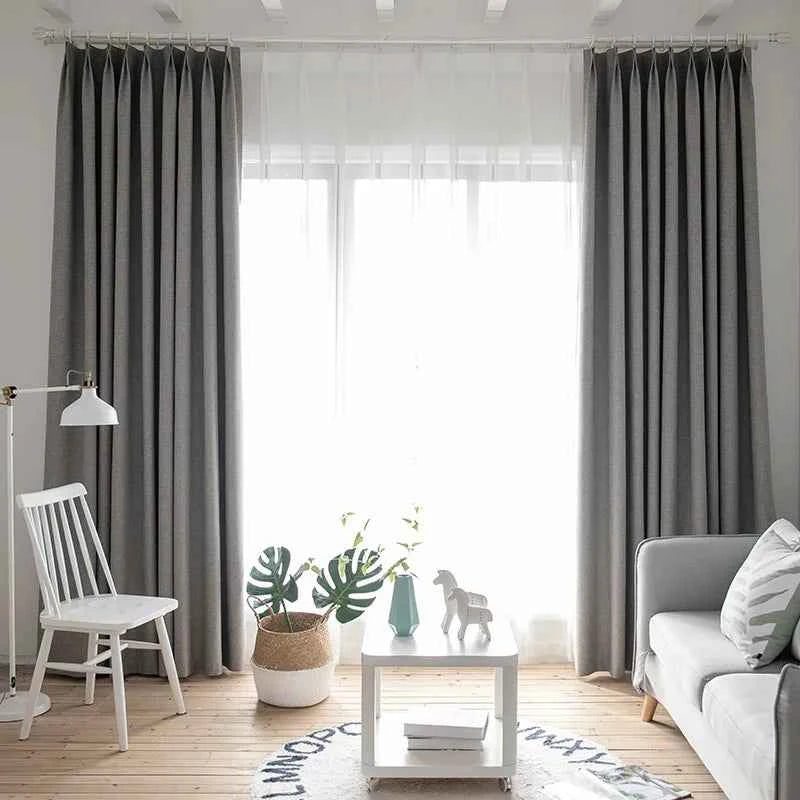Modern 100% blackout curtains for door window thicken linen fabric curtains for bedroom