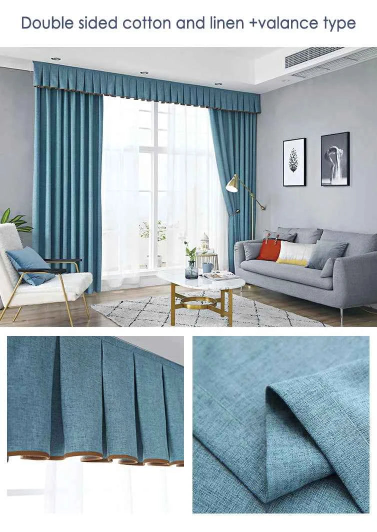 Modern 100% blackout curtains for door window thicken linen fabric curtains for bedroom