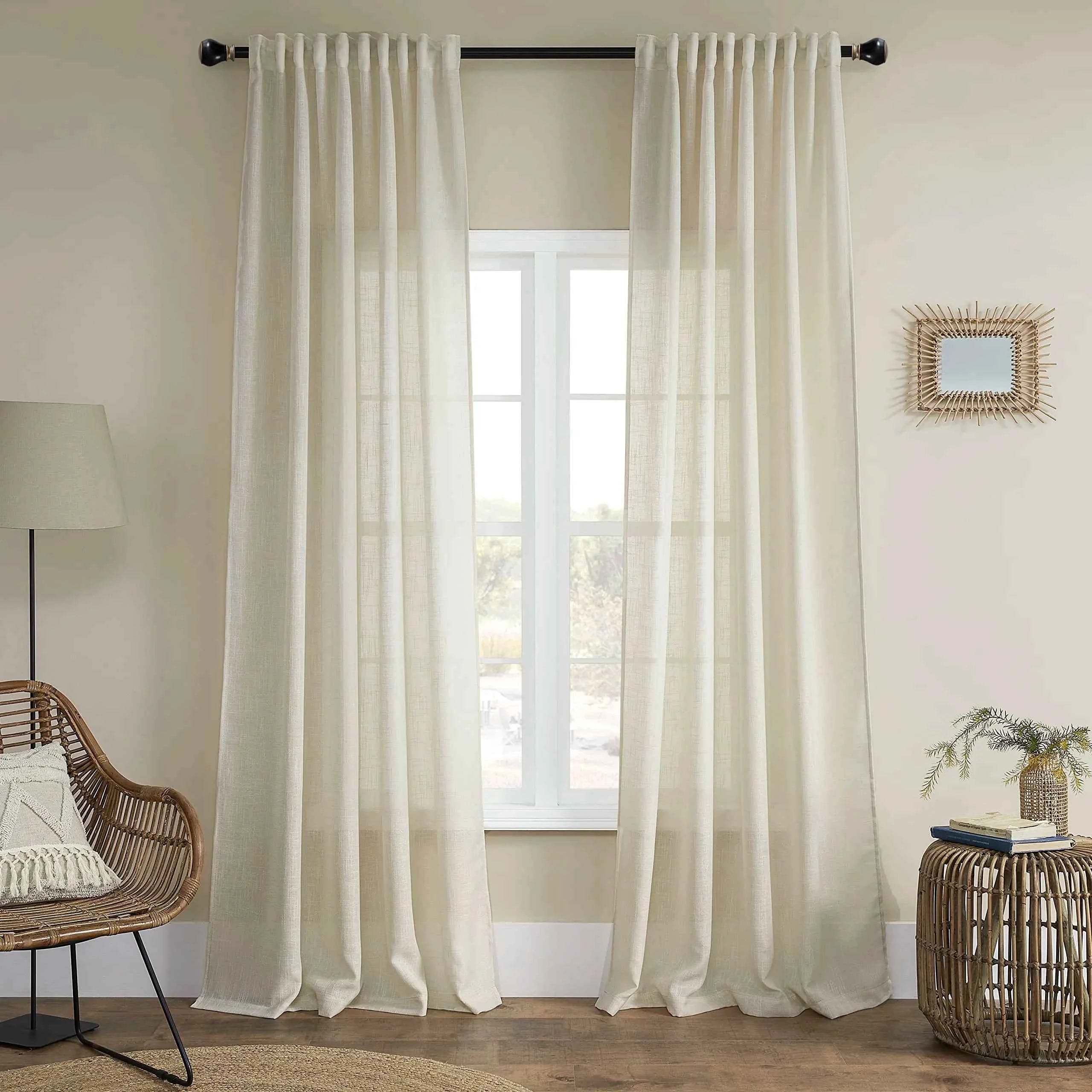 American Style Linen Curtains 100% Polyester Semi Sheer Grey Living Room Woven Plain Solid Cafe Products with Rope From Hua Xin