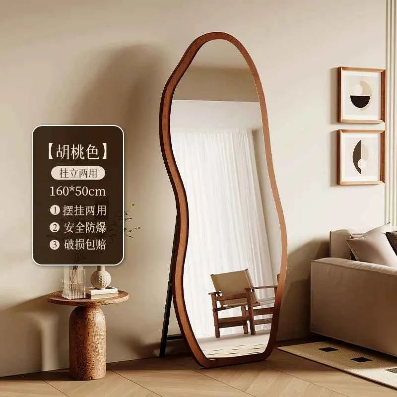 Luxury Chinese Style Full-Length Dressing Mirror Glass Wall-Mountable Floor Mirror for Home Bedroom Living Room Clothing Stores