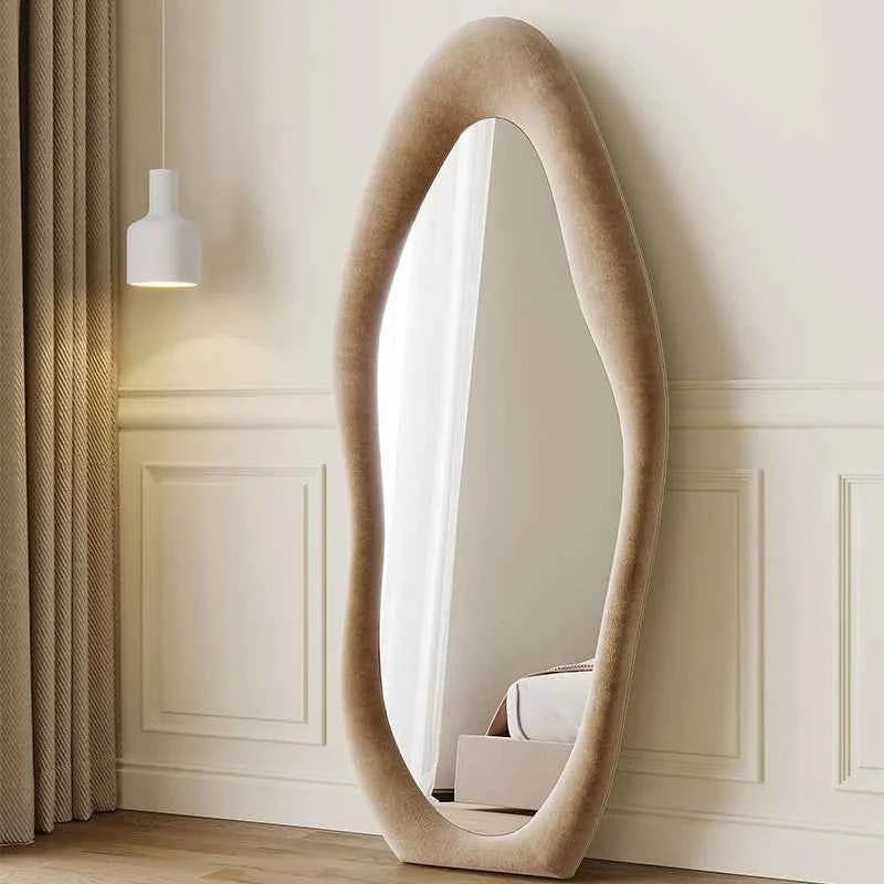 Trendy Cream-Colored Cloud-Shaped Full-Length Dressing Mirror Irregular-Shaped Framed Glass for Home Bedroom Decor for Clothing