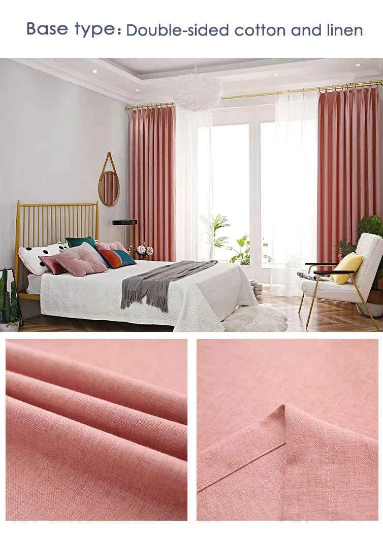 Modern 100% blackout curtains for door window thicken linen fabric curtains for bedroom
