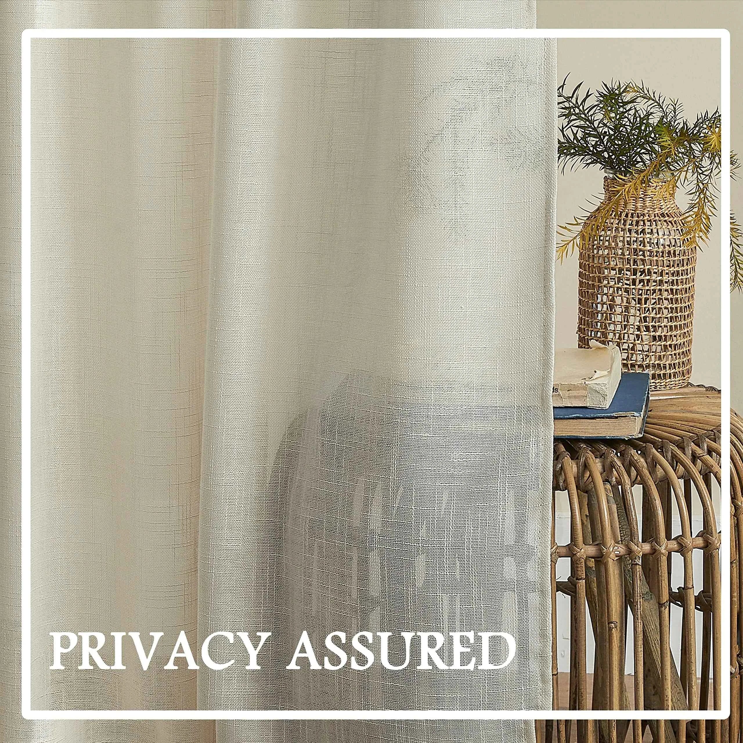 American Style Linen Curtains 100% Polyester Semi Sheer Grey Living Room Woven Plain Solid Cafe Products with Rope From Hua Xin