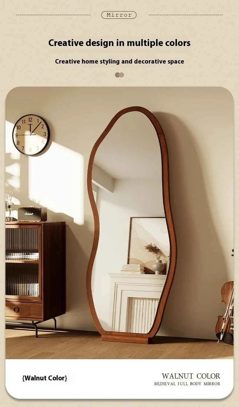 Luxury Chinese Style Full-Length Dressing Mirror Glass Wall-Mountable Floor Mirror for Home Bedroom Living Room Clothing Stores