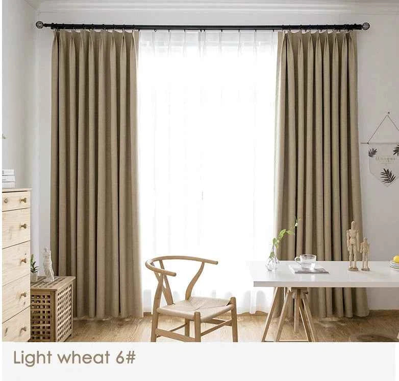 Modern 100% blackout curtains for door window thicken linen fabric curtains for bedroom
