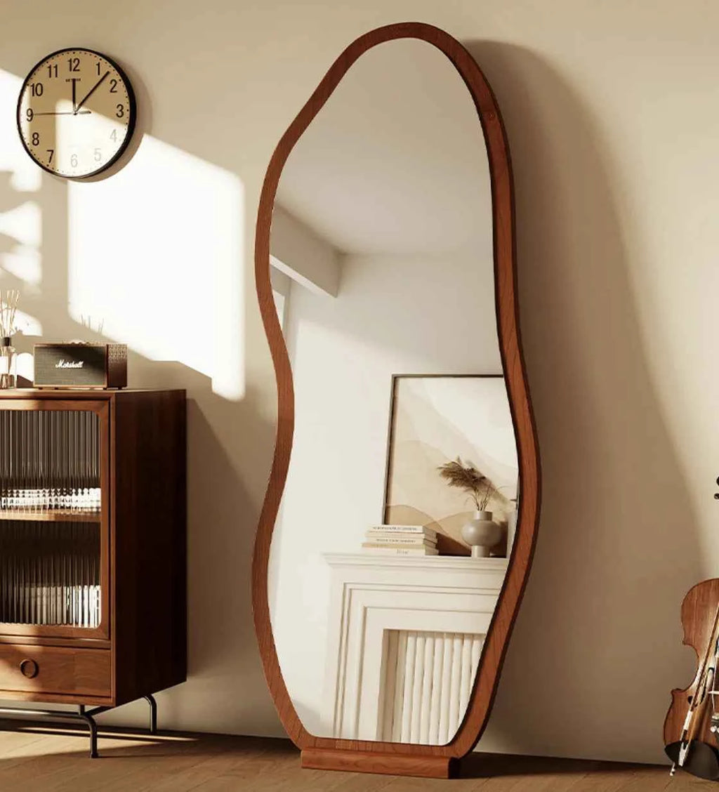 Luxury Chinese Style Full-Length Dressing Mirror Glass Wall-Mountable Floor Mirror for Home Bedroom Living Room Clothing Stores