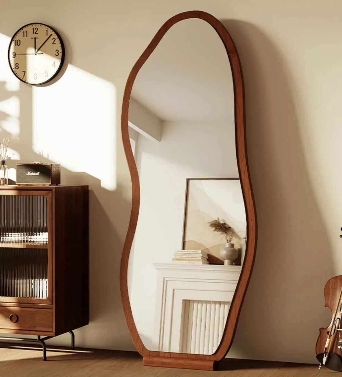 Luxury Chinese Style Full-Length Dressing Mirror Glass Wall-Mountable Floor Mirror for Home Bedroom Living Room Clothing Stores