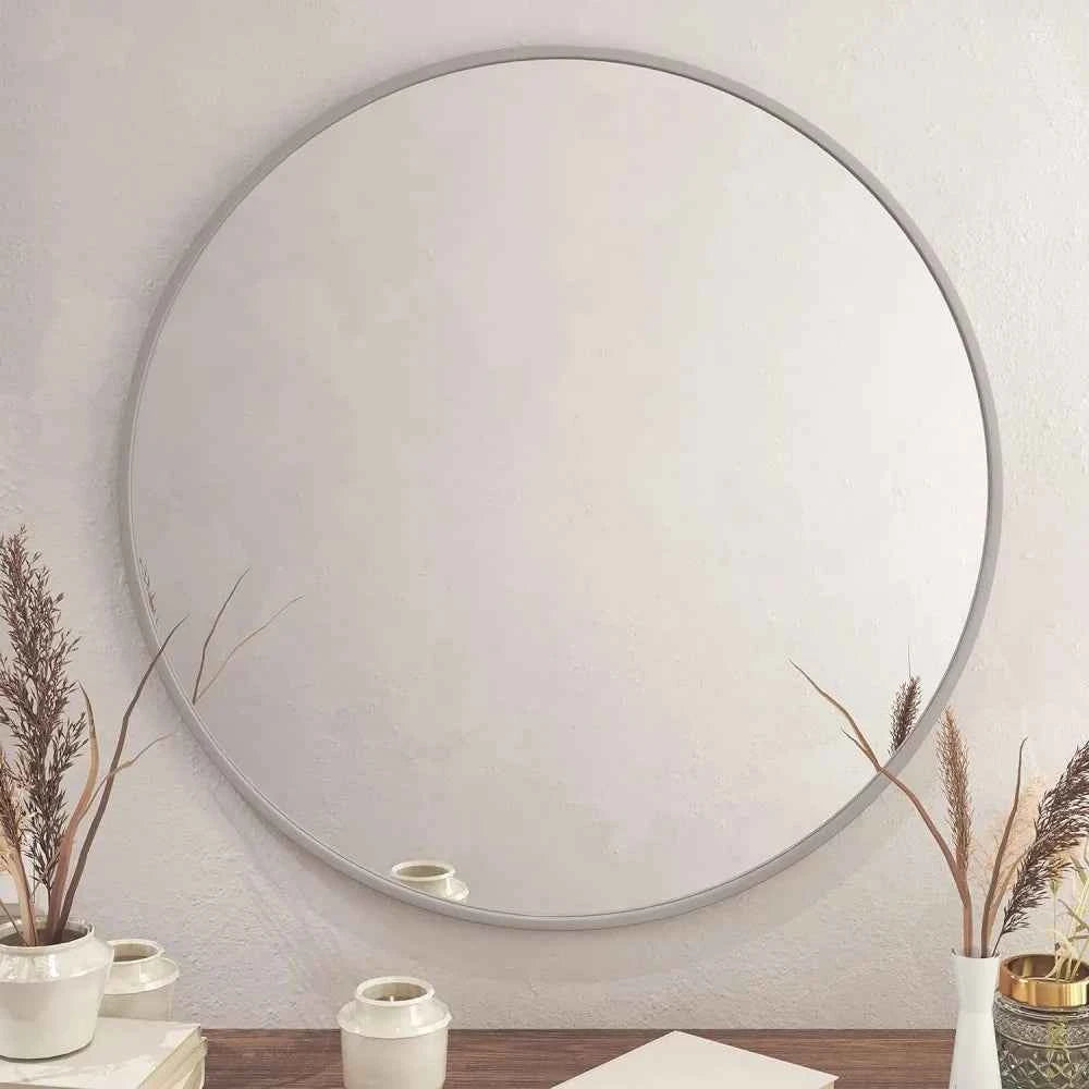 36 Inch Art Deco Large Luxury Gold MDF Framed Round Bathroom Mirror for Wall Decor
