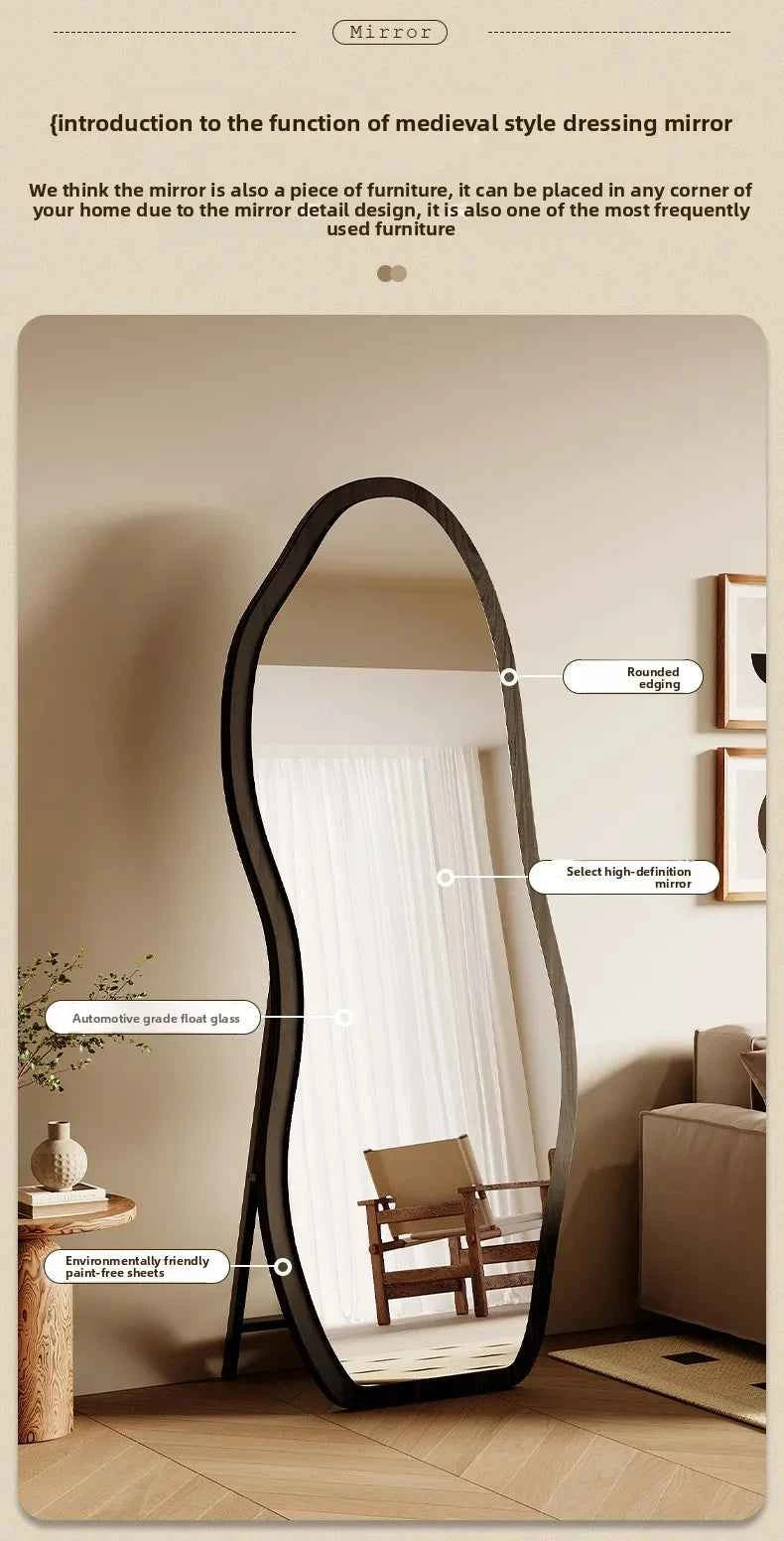 Luxury Chinese Style Full-Length Dressing Mirror Glass Wall-Mountable Floor Mirror for Home Bedroom Living Room Clothing Stores