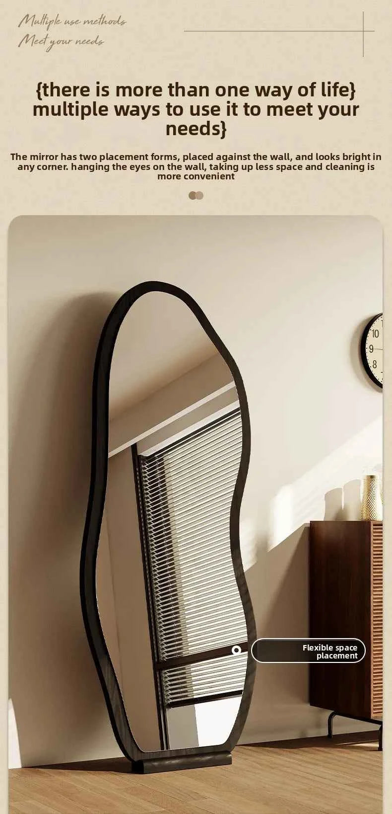 Luxury Chinese Style Full-Length Dressing Mirror Glass Wall-Mountable Floor Mirror for Home Bedroom Living Room Clothing Stores