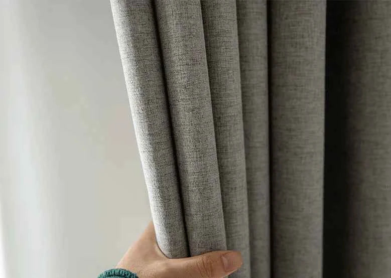 Modern 100% blackout curtains for door window thicken linen fabric curtains for bedroom