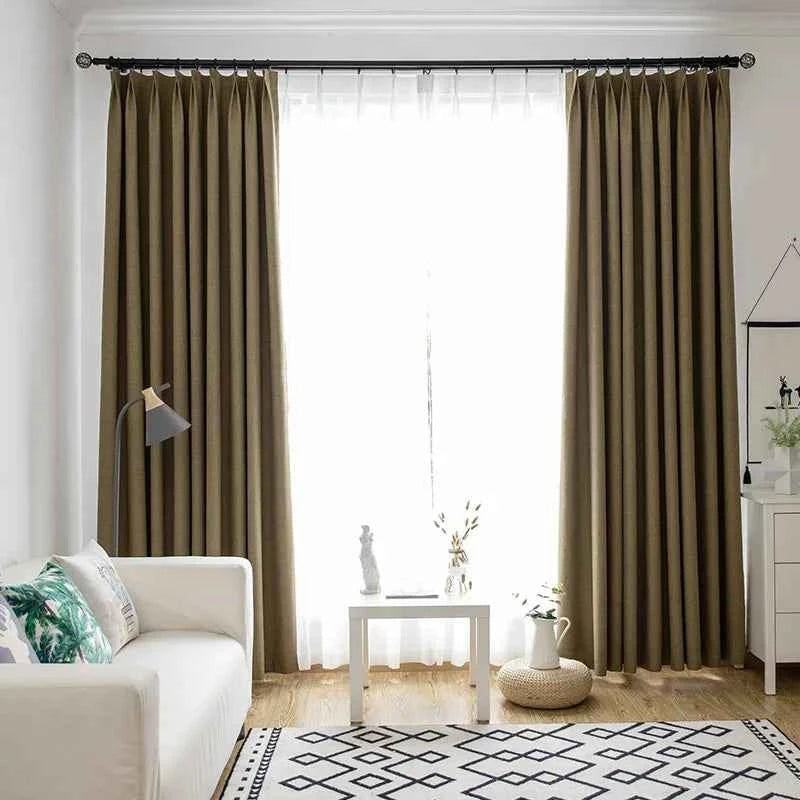 Modern 100% blackout curtains for door window thicken linen fabric curtains for bedroom