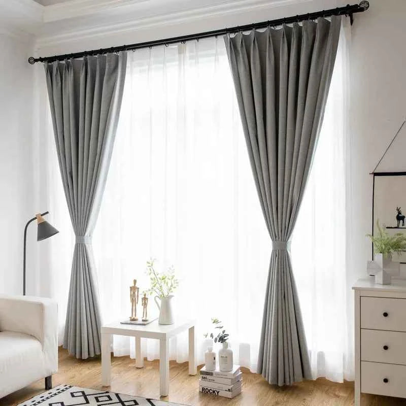 Modern 100% blackout curtains for door window thicken linen fabric curtains for bedroom