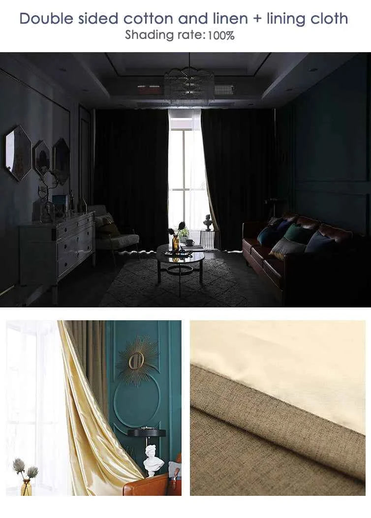 Modern 100% blackout curtains for door window thicken linen fabric curtains for bedroom