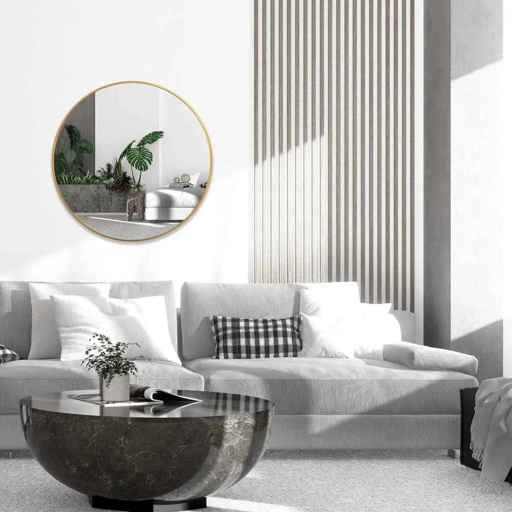 36 Inch Art Deco Large Luxury Gold MDF Framed Round Bathroom Mirror for Wall Decor