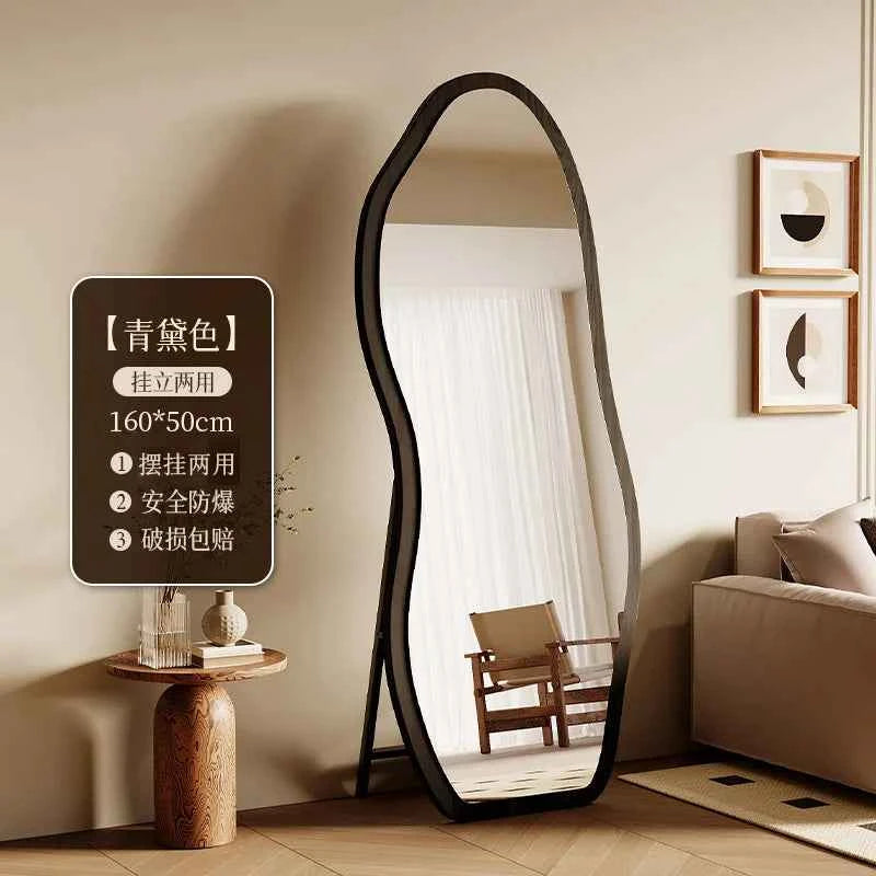 Luxury Chinese Style Full-Length Dressing Mirror Glass Wall-Mountable Floor Mirror for Home Bedroom Living Room Clothing Stores