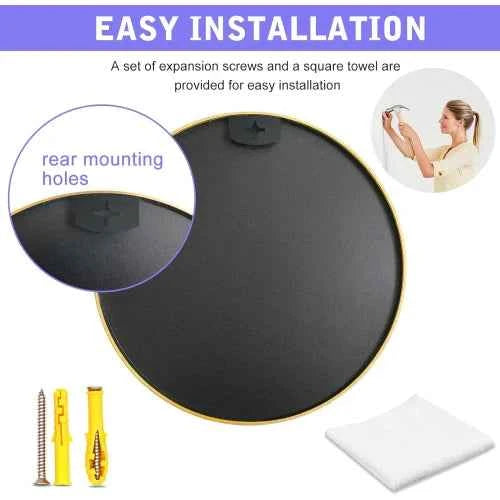 36 Inch Art Deco Large Luxury Gold MDF Framed Round Bathroom Mirror for Wall Decor