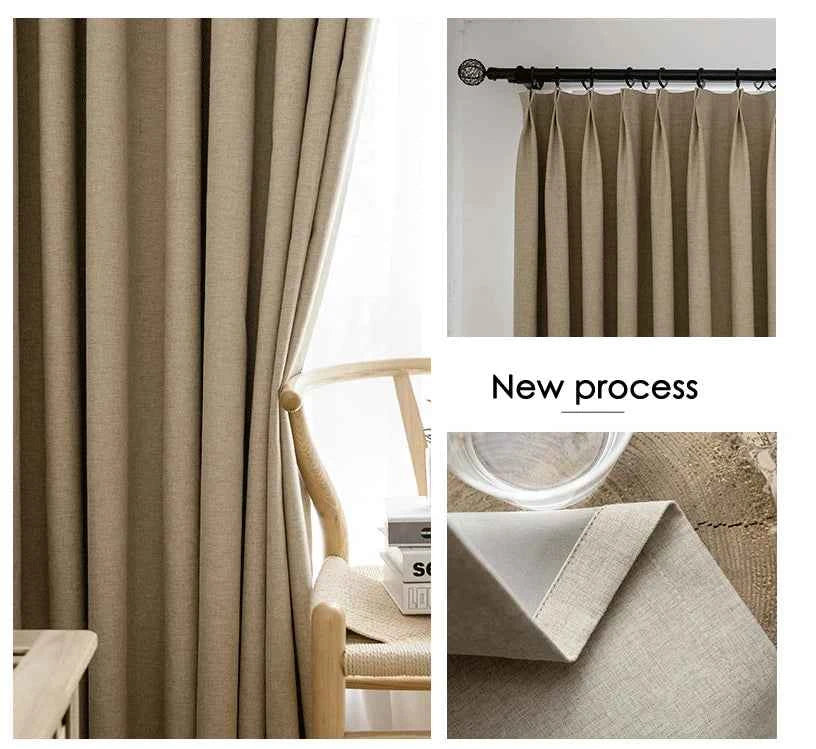 Modern 100% blackout curtains for door window thicken linen fabric curtains for bedroom