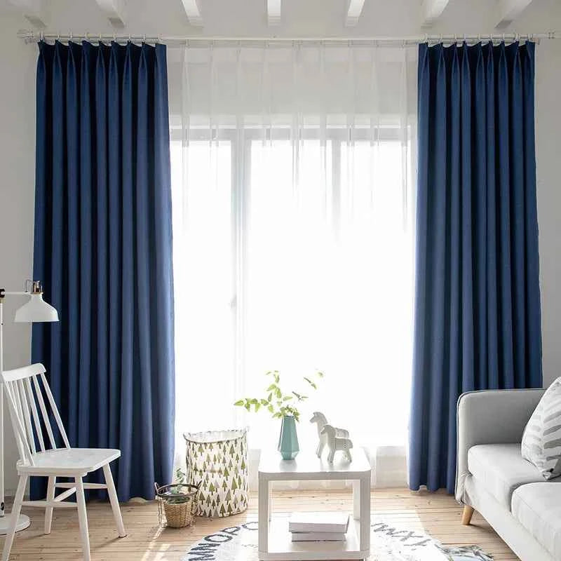Modern 100% blackout curtains for door window thicken linen fabric curtains for bedroom