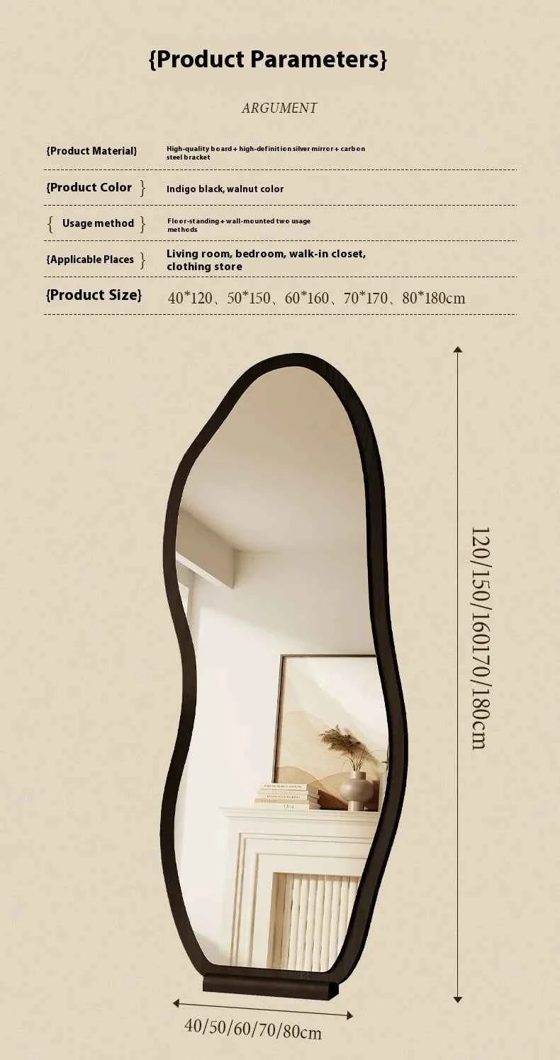 Luxury Chinese Style Full-Length Dressing Mirror Glass Wall-Mountable Floor Mirror for Home Bedroom Living Room Clothing Stores