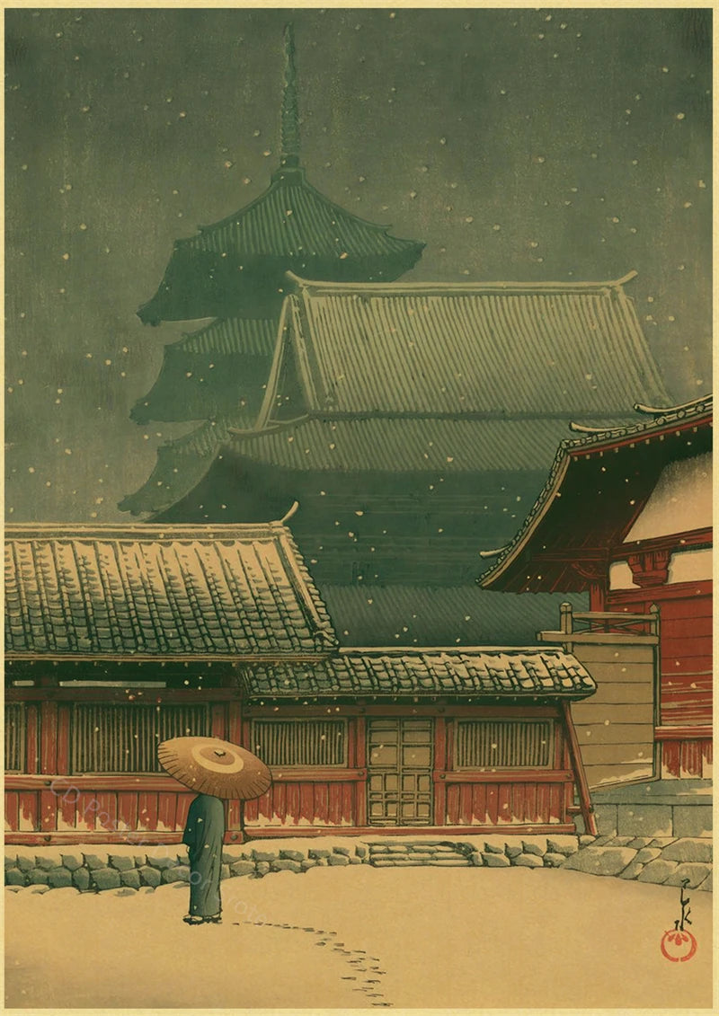 Japanese Vintage Landscapes Posters Traditional Scenery Retro Prints Art Wall Paintings Room Home Bar Restaurant Decor Picture