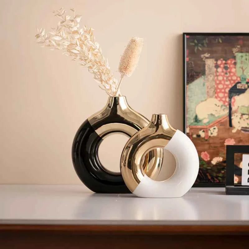 Ceramic Flower Vases For Living Room Luxury Nordic Plant Pot,Dinning Table Hotel Home Decoration,Wedding Festival Artwork Golden