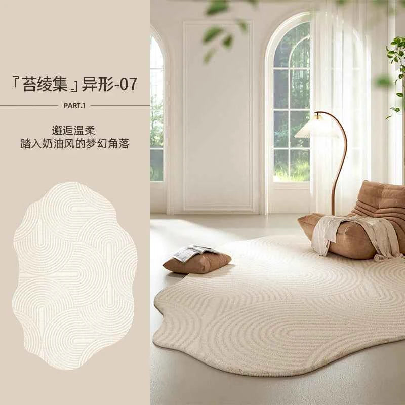 Cream Style Carpets for Living Room Luxury Bedroom Decor Stripe Carpet Irregular Shape Plush Rug Fluffy Soft Washable Thick Mat