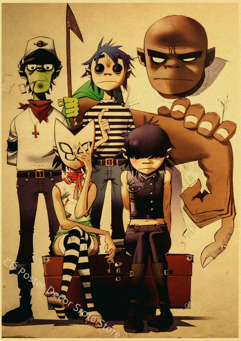 Gorillaz Retro Posters - Demon Days Kraft Paper Vintage Music Prints for Home Room Bar Club Decor