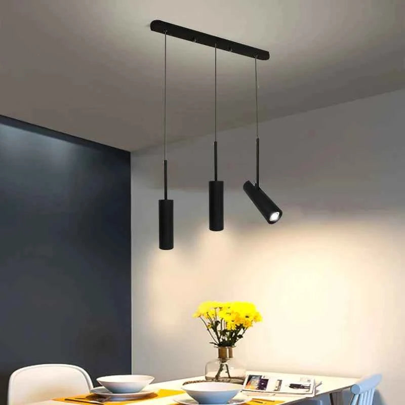 Nordic Modern LED Hanging Lamp Dining Room Decor Restaurant Bar Coffee Bedroom Study Black Pendant Lights Adjustable Lampshade