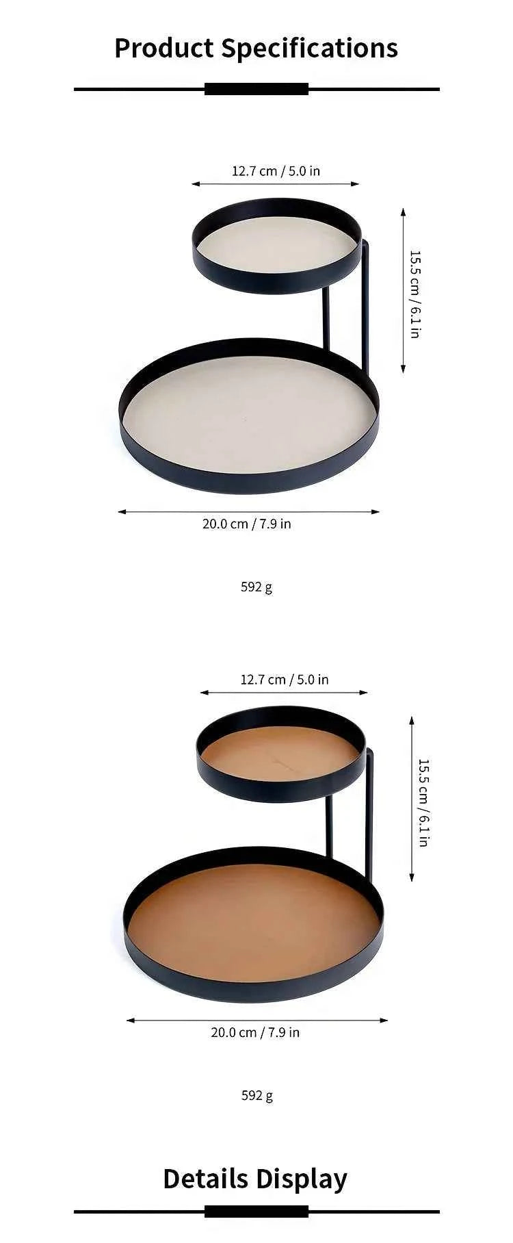 Nordic Metal Display Shelf, 2-Tier Cosmetic & Jewelry Organizer. Under 27", Fits Bedroom, Bathroom, Entryway. Painted Finish.