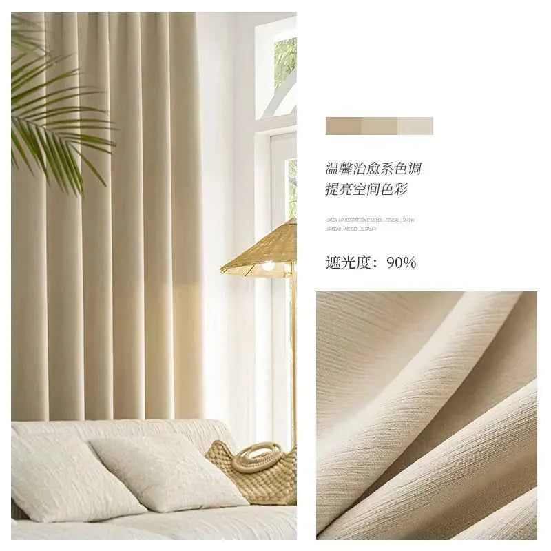 French Chenille Cream White Velvet Curtain Modern Simple Blackout Curtains for Living Dining room Bedroom Tulle Customization