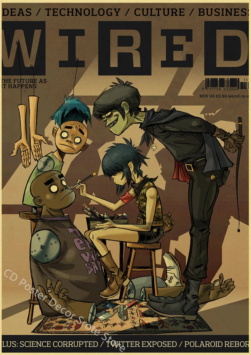Gorillaz Retro Posters - Demon Days Kraft Paper Vintage Music Prints for Home Room Bar Club Decor