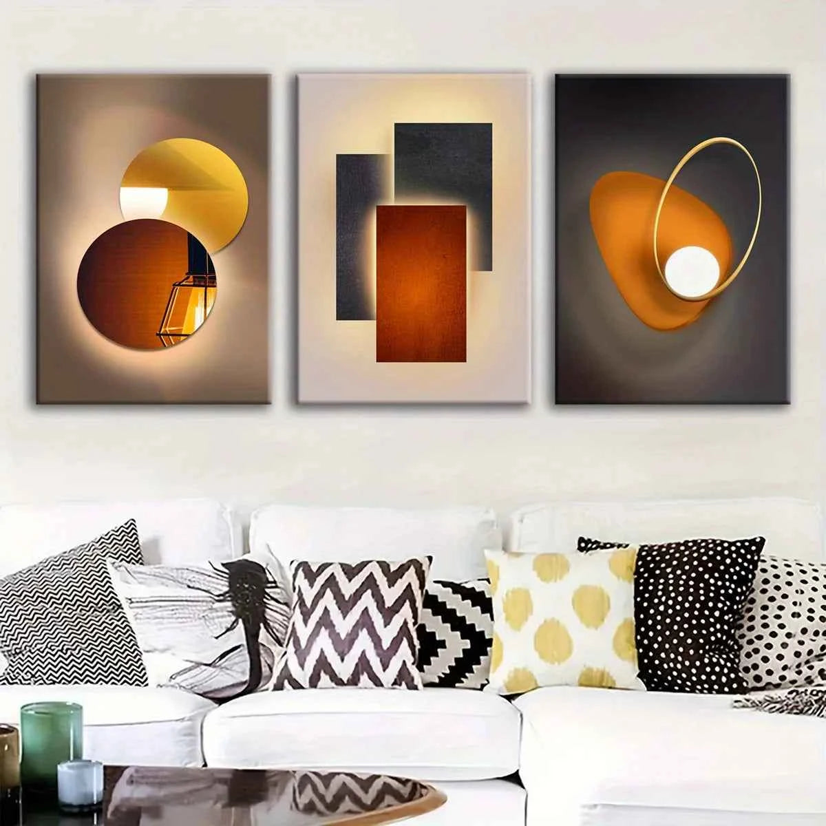 3pcs Modern Minimalist Wall Art Geometric Canvas Painting - Luxury Orange Circle Prints for Home Decor