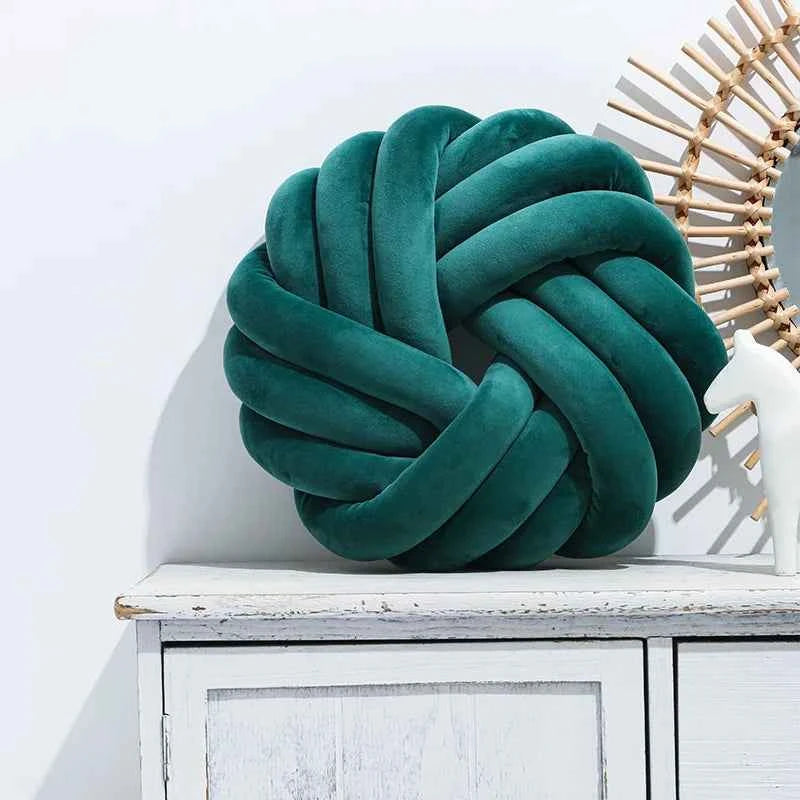 Cream Coffee Knot Pillow Ball Large Decorative Throw Pillows Velvet Round Knotted Pillow for Home Bed Room Couch Decor Office