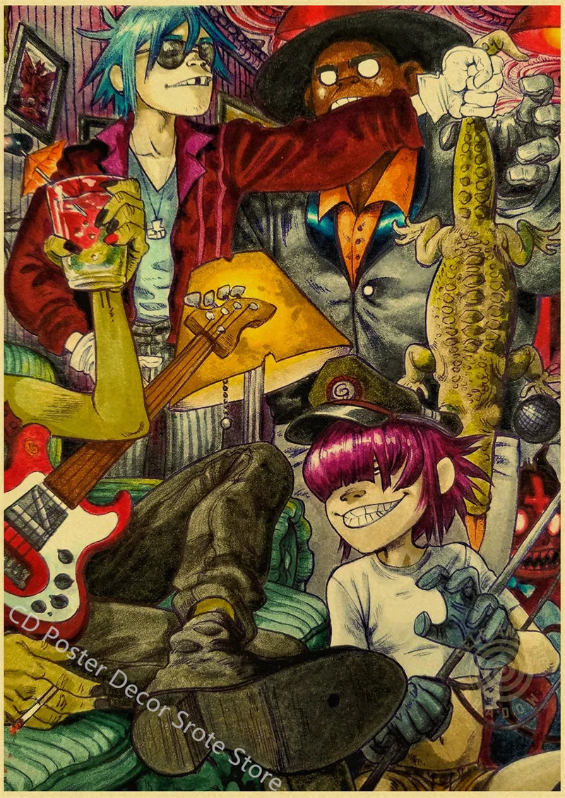 Gorillaz Retro Posters - Demon Days Kraft Paper Vintage Music Prints for Home Room Bar Club Decor