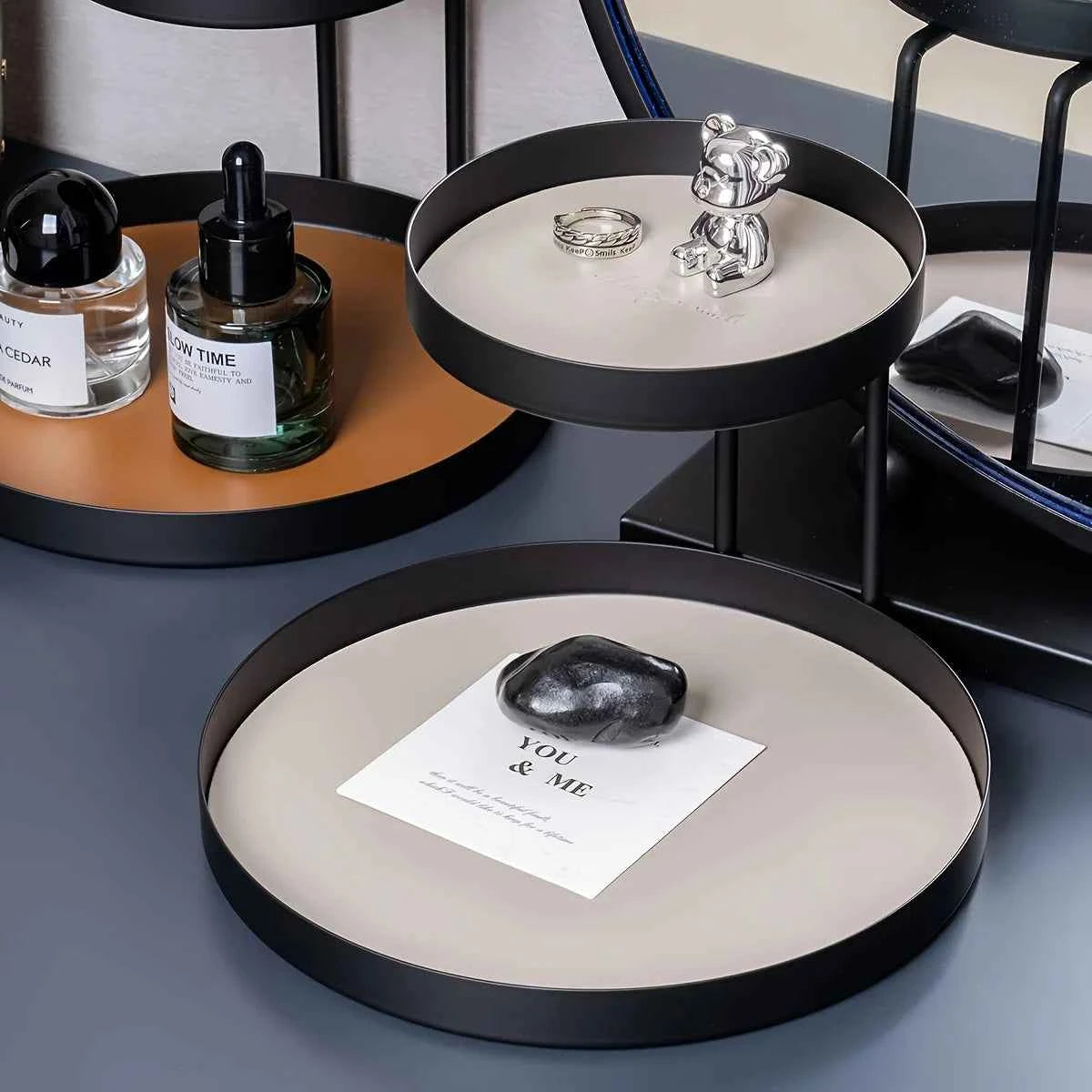 Nordic Metal Display Shelf, 2-Tier Cosmetic & Jewelry Organizer. Under 27", Fits Bedroom, Bathroom, Entryway. Painted Finish.