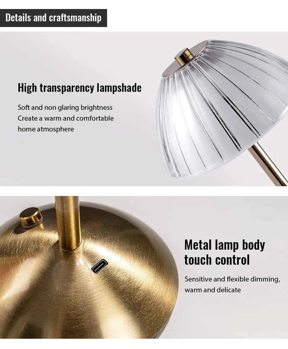 LED Table Lamp Touch Lamp Reading Light Rechargeable Light Wireless Retro Night Lamp Nordic For Study Bedroom Desk Lamp Bar Home