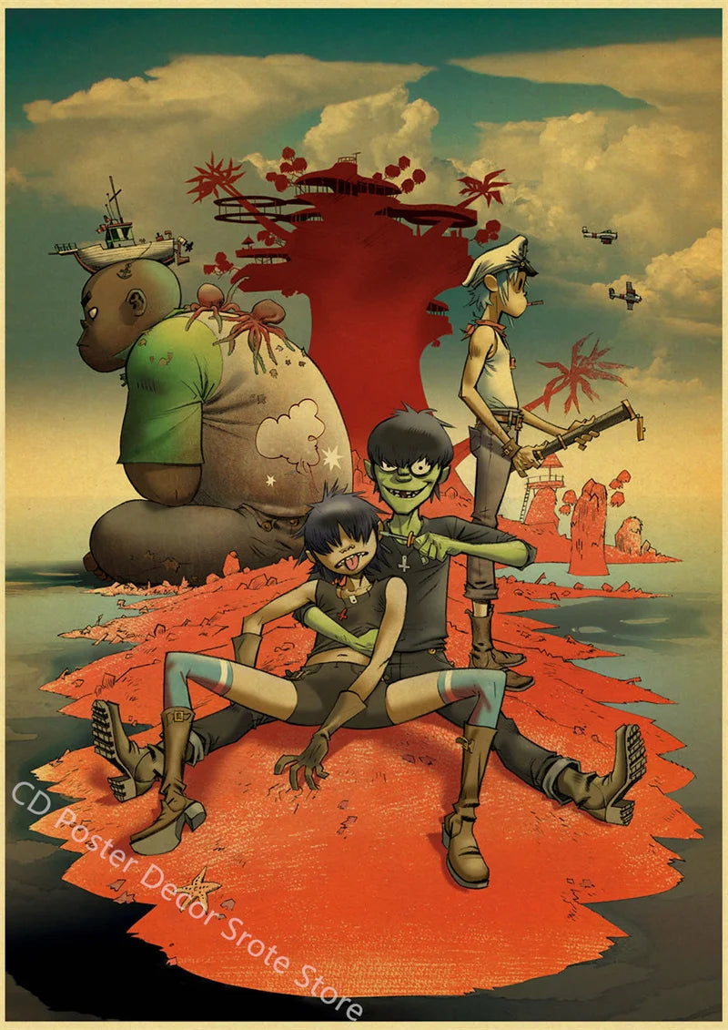 Gorillaz Retro Posters - Demon Days Kraft Paper Vintage Music Prints for Home Room Bar Club Decor