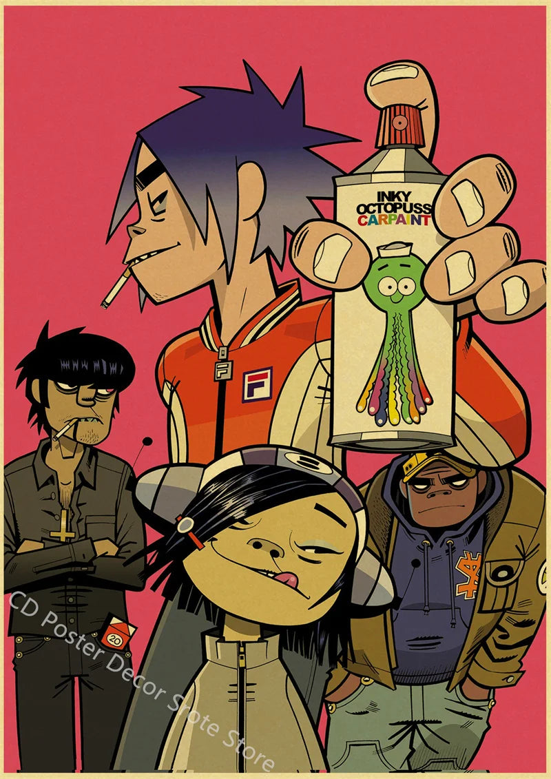 Gorillaz Retro Posters - Demon Days Kraft Paper Vintage Music Prints for Home Room Bar Club Decor