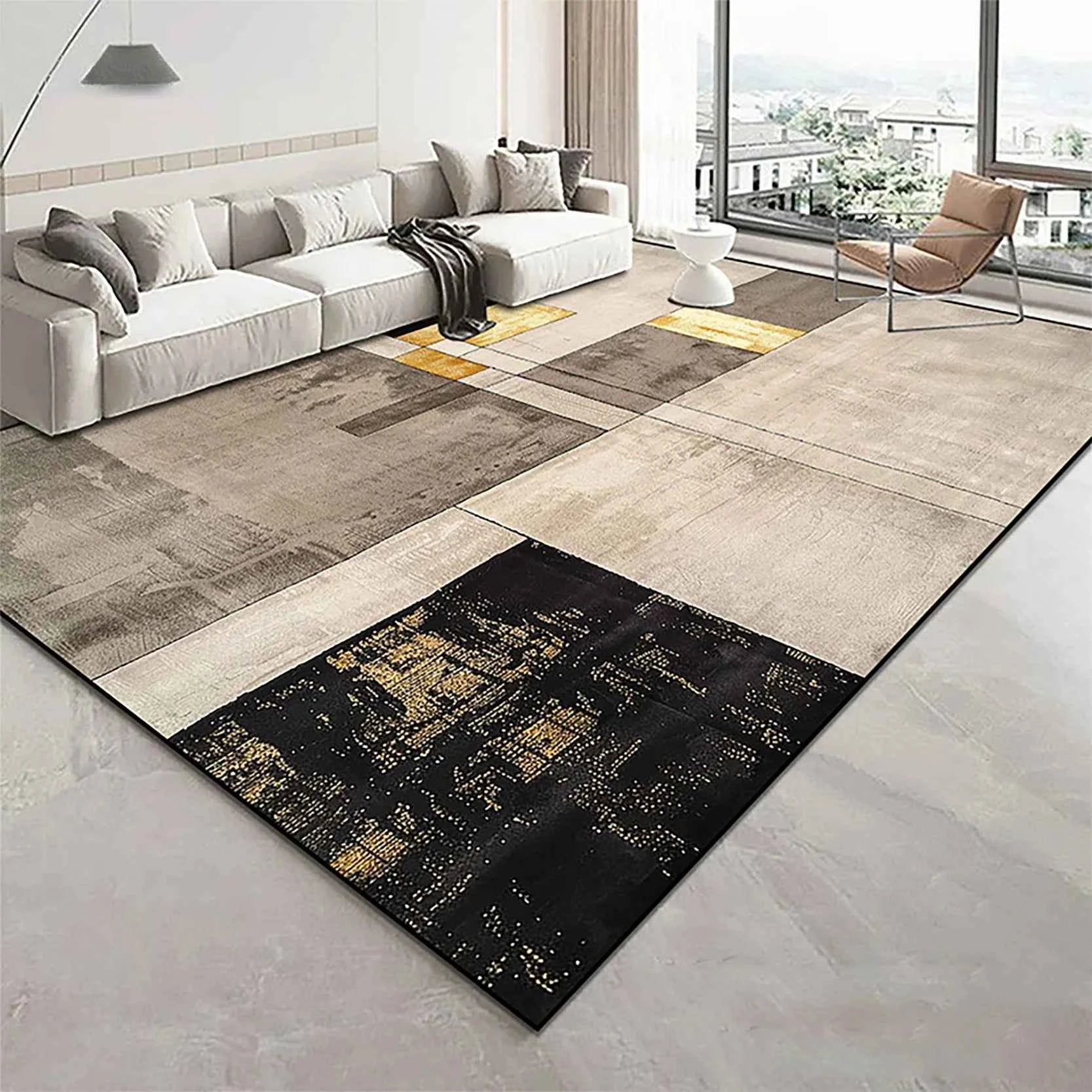 Modern Golden Geometry Carpet for Living Room Light Luxury Rugs for Bedroom Decor Large Area Lounge Sofa Side Floor Mats 200x300