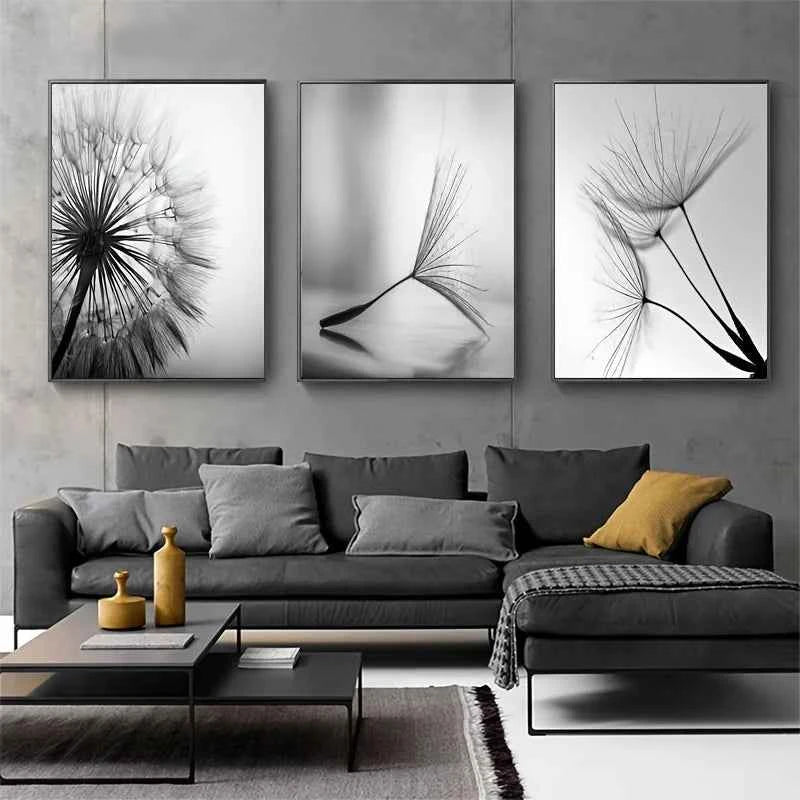 Black White Dandelion Flower Wall Art Prints And Poster Nordic Living Room Wall Art Decorative Canvas Paintings For Home Decor