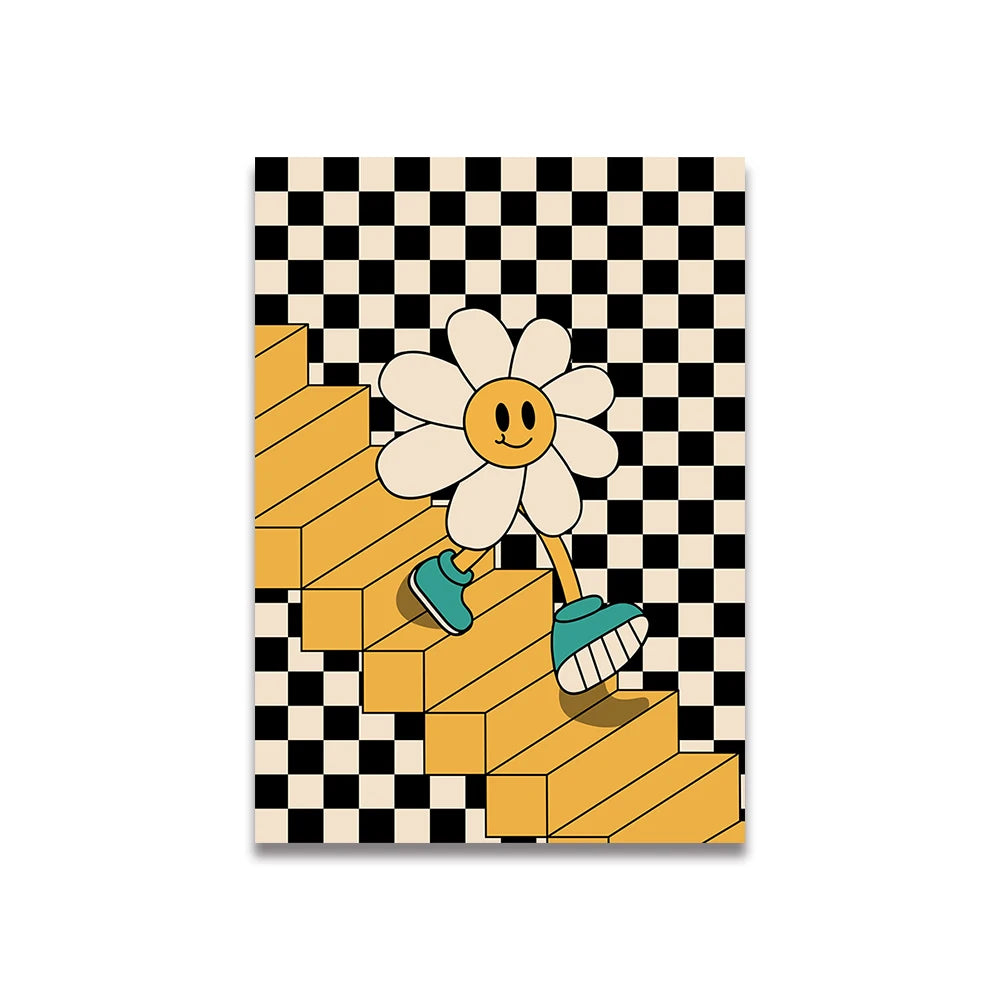 Simplicity Vintage Pink Canvas Wall Art - Cartoon Print Posters for Home Decor, Living Room & Bedroom