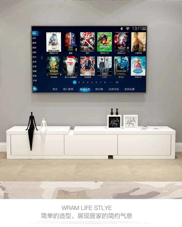 Retractable Modern Tv Stand Hiding Handles Media Cabinet Floor Tv Stand Black High End Mobili Per La Casa Home Furniture